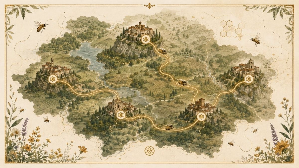 Mappa illustrata del percorso ApeTerra nei borghi della Tuscia